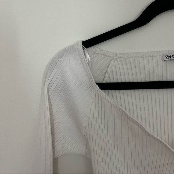 ZARA Ribbed Wrap White Top, Size Small - Picture 10 of 10
